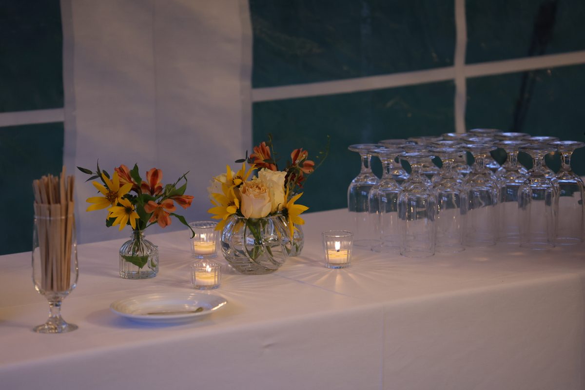 Fall wedding tablescape with candles and florals