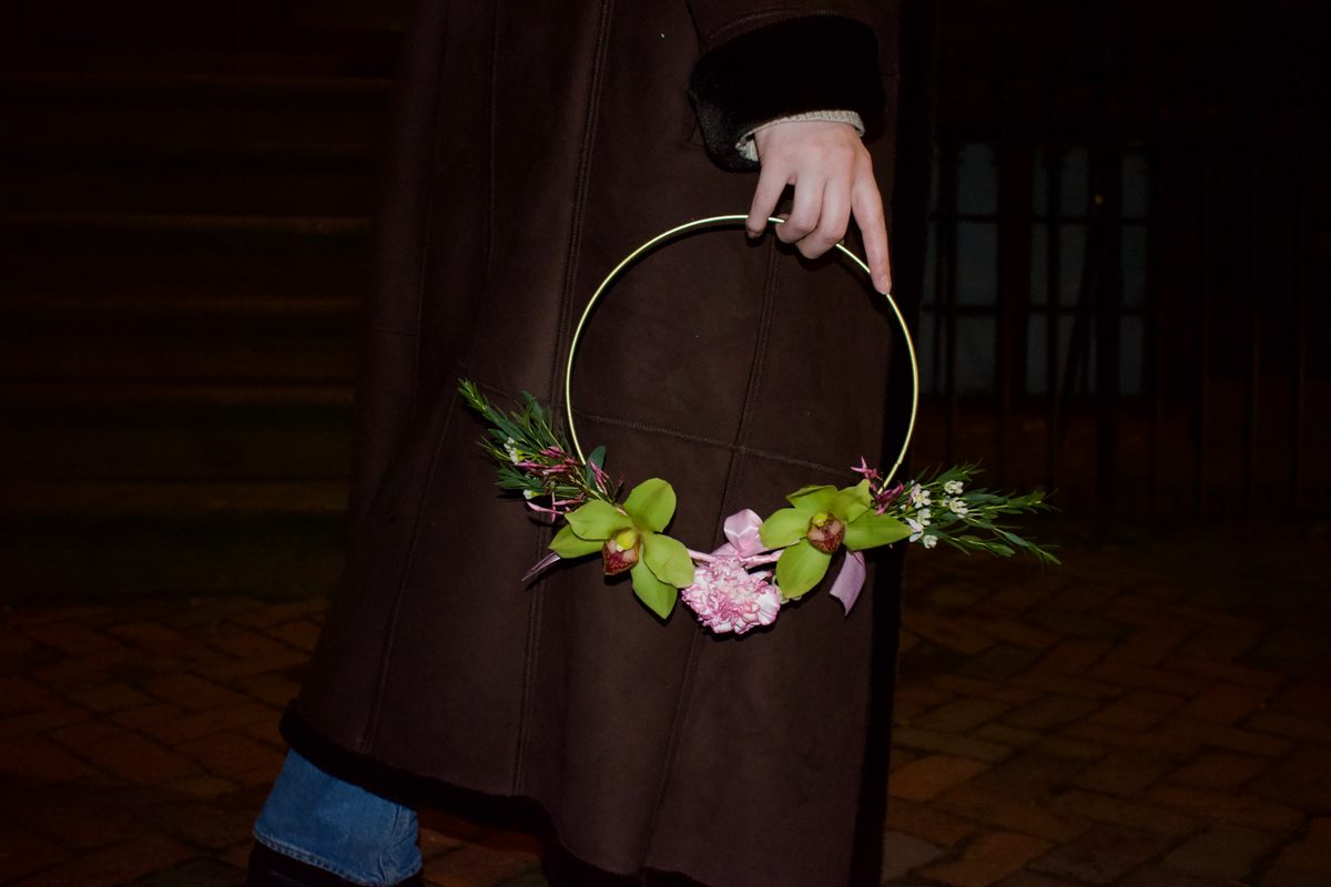 Hoop bouquet with whimsical floral design