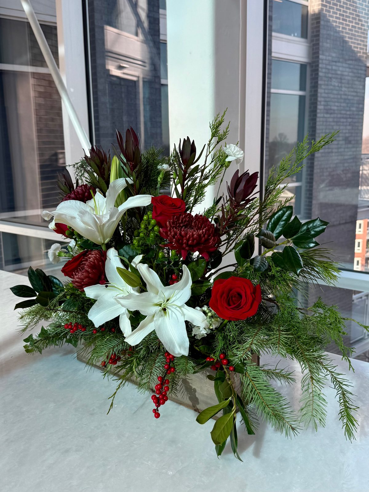 Holiday arrangement for corporate event