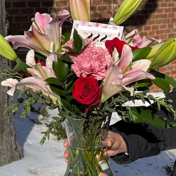 Valentine's pink lilies and red roses